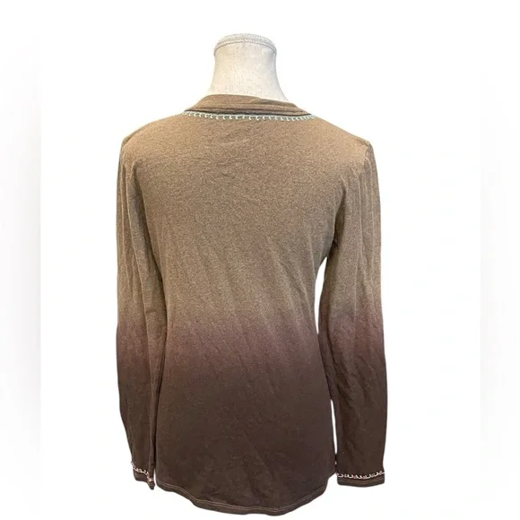 Double D Ranch Embroidered V-Neck Brown and Tan Women's Top Sz:M - Picture 4 of 9